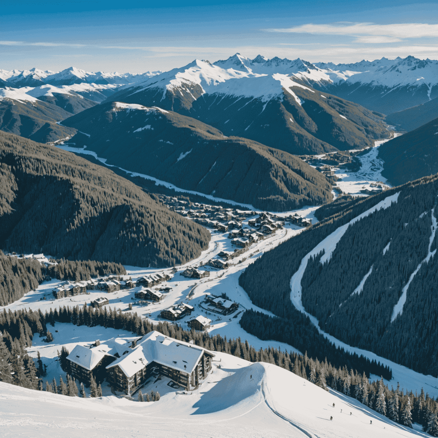 Aerial view of Whistler Blackcomb resort, showing vast ski terrain and modern village